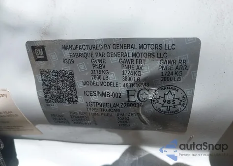 2019 GMC Sierra 1500 At4 z USA, uszkodzony, nr VIN 1GTP9EEL4KZ290035